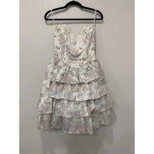 Vintage Jessica McClintock Gunne Sax Strapless Tiered Brocade Dress Size 7/8